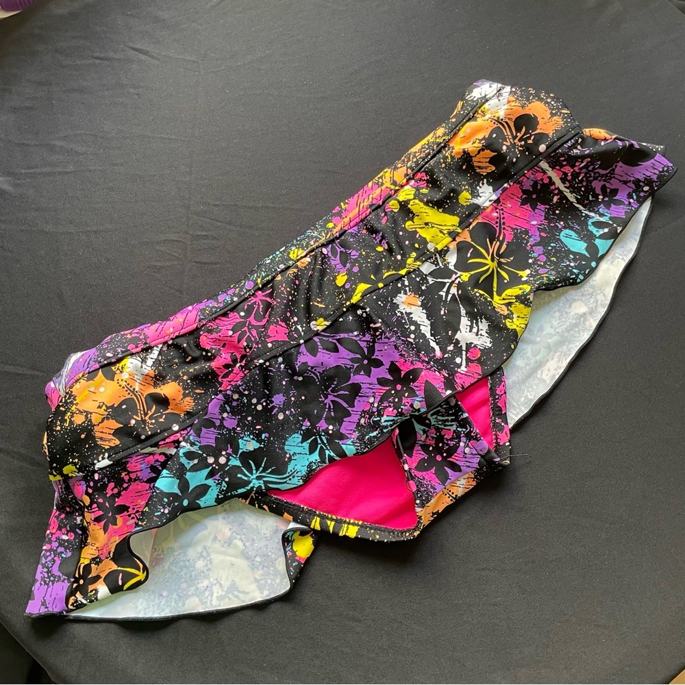 Black bikini bottom skirt neon multicolor graphic swim ARIZONA JEAN COMPANY S/CH